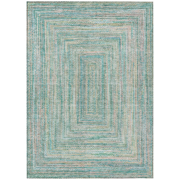 HomeRoots 5' Stylish Teal Blue Beige Geometric Washable Indoor Outdoor Area Rug - Durable, Easy to Clean! 618980