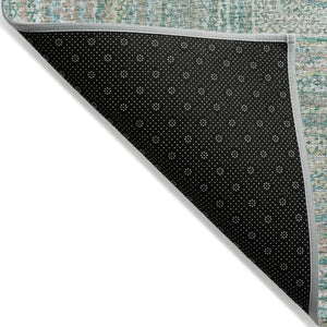 HomeRoots 5' Stylish Teal Blue Beige Geometric Washable Indoor Outdoor Area Rug - Durable, Easy to Clean! 618980