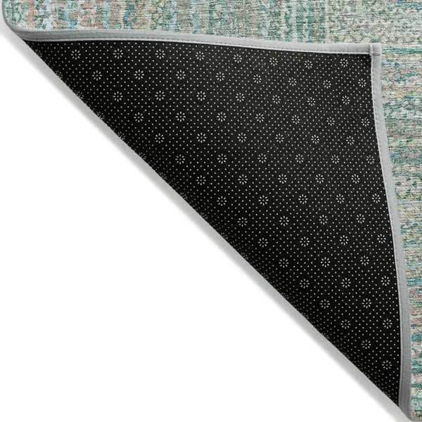 HomeRoots 5' Stylish Teal Blue Beige Geometric Washable Indoor Outdoor Area Rug - Durable, Easy to Clean! 618980