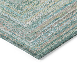 HomeRoots 5' Stylish Teal Blue Beige Geometric Washable Indoor Outdoor Area Rug - Durable, Easy to Clean! 618980