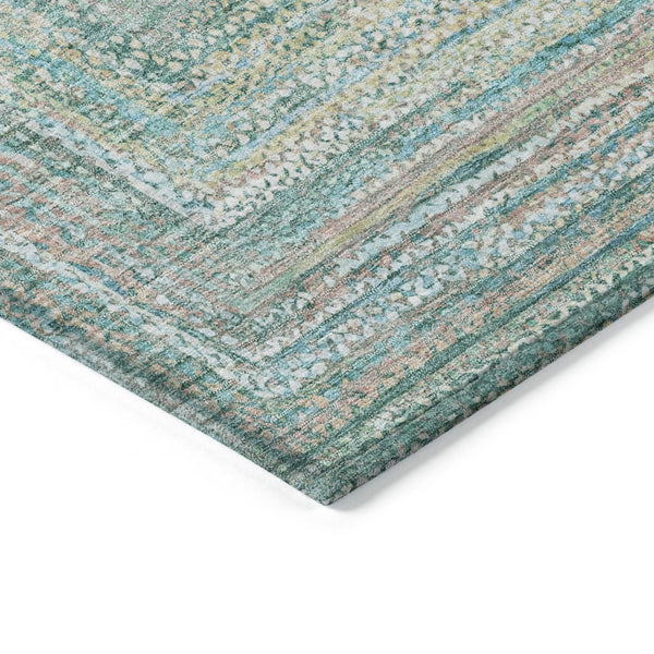 HomeRoots 5' Stylish Teal Blue Beige Geometric Washable Indoor Outdoor Area Rug - Durable, Easy to Clean! 618980