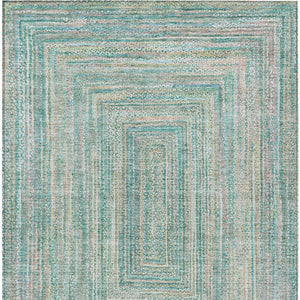 HomeRoots 5' Stylish Teal Blue Beige Geometric Washable Indoor Outdoor Area Rug - Durable, Easy to Clean! 618980