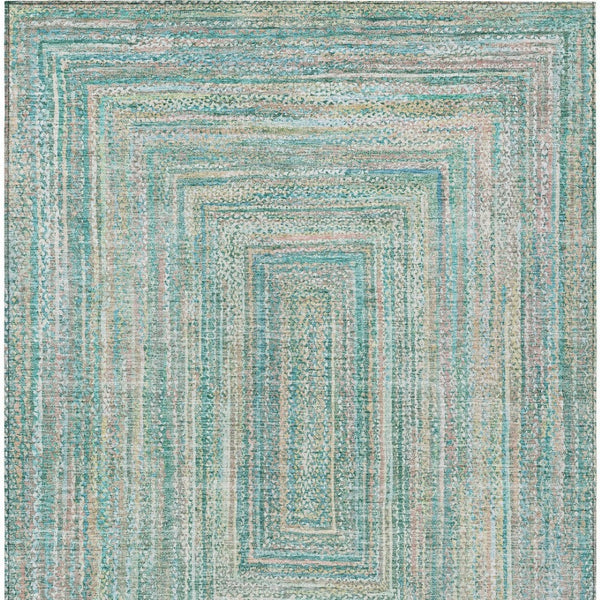 HomeRoots 5' Stylish Teal Blue Beige Geometric Washable Indoor Outdoor Area Rug - Durable, Easy to Clean! 618980
