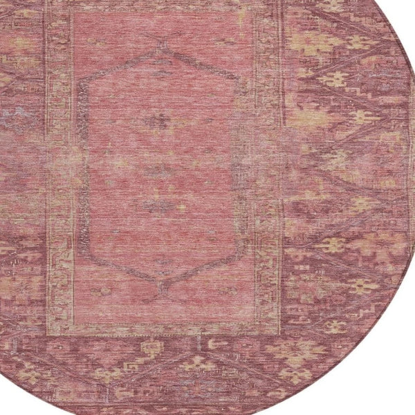 HomeRoots 8' Blush and Pink Round Oriental Rug - Washable, Durable Design for Indoor & Outdoor Spaces 618987