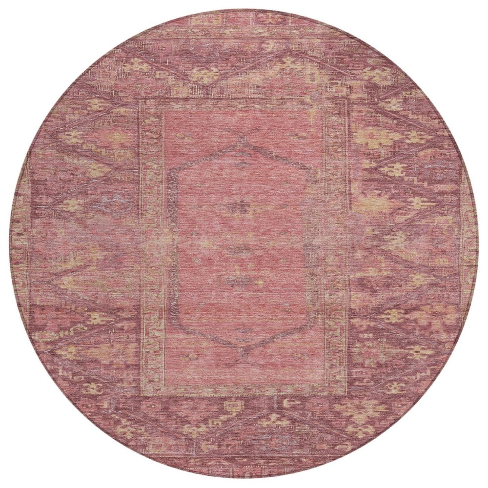 HomeRoots 8' Blush and Pink Round Oriental Rug - Washable, Durable Design for Indoor & Outdoor Spaces 618987