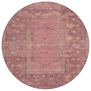 HomeRoots 8' Blush and Pink Round Oriental Rug - Washable, Durable Design for Indoor & Outdoor Spaces 618987