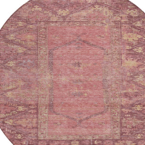 HomeRoots 8' Blush and Pink Round Oriental Rug - Washable, Durable Design for Indoor & Outdoor Spaces 618987