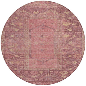 HomeRoots 8' Blush and Pink Round Oriental Rug - Washable, Durable Design for Indoor & Outdoor Spaces 618987