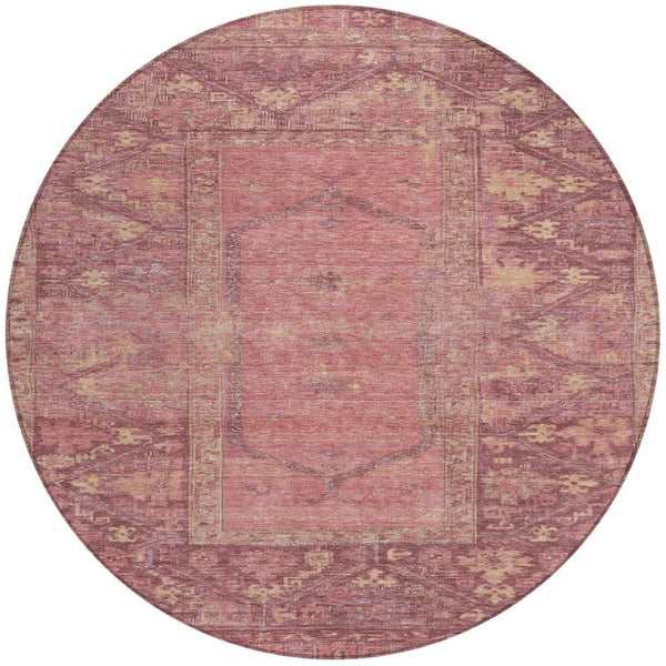 HomeRoots 8' Blush and Pink Round Oriental Rug - Washable, Durable Design for Indoor & Outdoor Spaces 618987