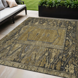 HomeRoots 5' Brown & Charcoal Oriental Area Rug – Washable, Durable, Perfect for Indoor/Outdoor Spaces! 618992