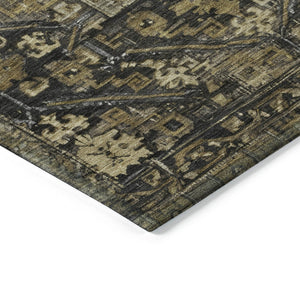 HomeRoots 5' Brown & Charcoal Oriental Area Rug – Washable, Durable, Perfect for Indoor/Outdoor Spaces! 618992
