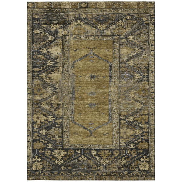 HomeRoots 5' Brown & Charcoal Oriental Area Rug – Washable, Durable, Perfect for Indoor/Outdoor Spaces! 618992