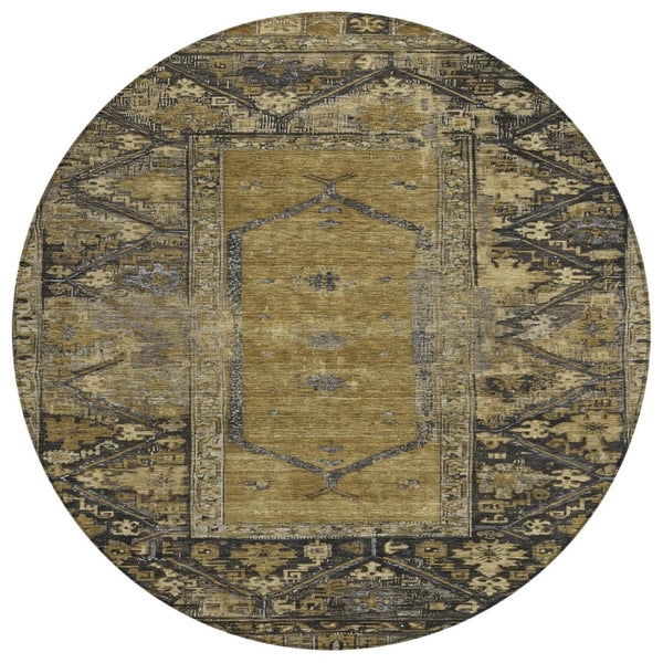 HomeRoots 8' Brown and Charcoal Round Oriental Rug - Stylish, Washable, Durable for Indoor & Outdoor Spaces 618993