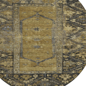 HomeRoots 8' Brown and Charcoal Round Oriental Rug - Stylish, Washable, Durable for Indoor & Outdoor Spaces 618993