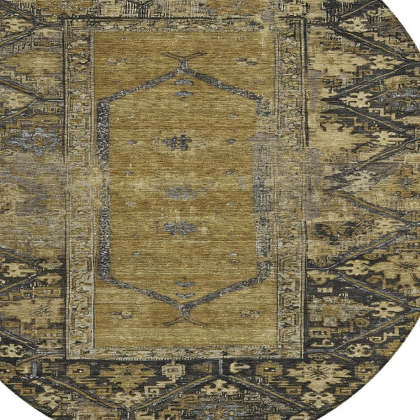 HomeRoots 8' Brown and Charcoal Round Oriental Rug - Stylish, Washable, Durable for Indoor & Outdoor Spaces 618993