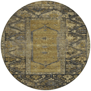 HomeRoots 8' Brown and Charcoal Round Oriental Rug - Stylish, Washable, Durable for Indoor & Outdoor Spaces 618993