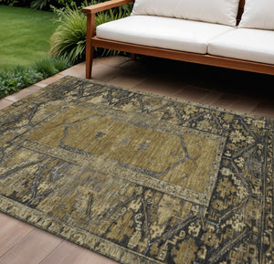 HomeRoots 8' X 10' Brown & Charcoal Oriental Area Rug – Durable, Washable, Indoor/Outdoor Elegance for Any Space 618994