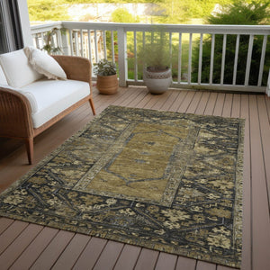 HomeRoots 8' X 10' Brown & Charcoal Oriental Area Rug – Durable, Washable, Indoor/Outdoor Elegance for Any Space 618994