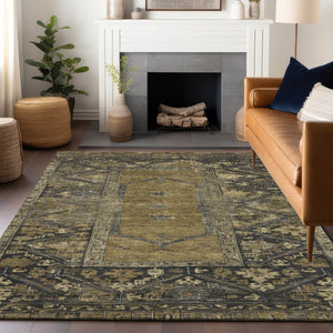 HomeRoots 8' X 10' Brown & Charcoal Oriental Area Rug – Durable, Washable, Indoor/Outdoor Elegance for Any Space 618994