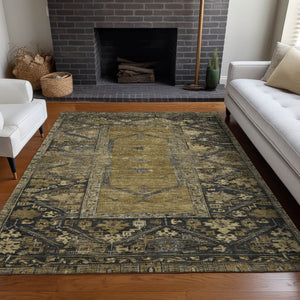 HomeRoots 8' X 10' Brown & Charcoal Oriental Area Rug – Durable, Washable, Indoor/Outdoor Elegance for Any Space 618994