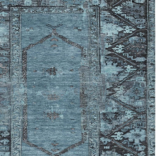HomeRoots 5' X 8' Blue and Gray Oriental Rug – Durable, Washable Indoor/Outdoor Area Rug for Elegant Spaces 618998