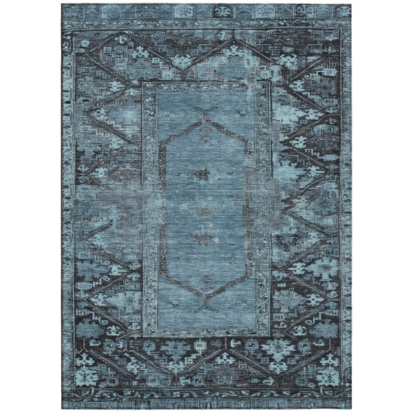 HomeRoots 5' X 8' Blue and Gray Oriental Rug – Durable, Washable Indoor/Outdoor Area Rug for Elegant Spaces 618998