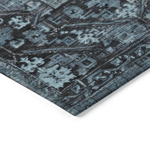 HomeRoots 5' X 8' Blue and Gray Oriental Rug – Durable, Washable Indoor/Outdoor Area Rug for Elegant Spaces 618998