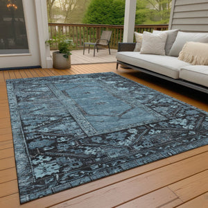 HomeRoots 5' X 8' Blue and Gray Oriental Rug – Durable, Washable Indoor/Outdoor Area Rug for Elegant Spaces 618998