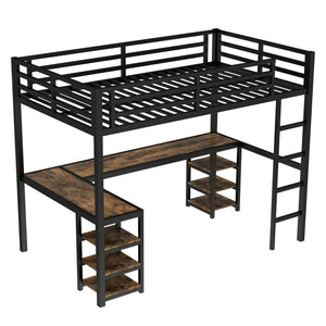 English Elm Metal Twin Xl Loft Bed with L Shaped Desk Wardrobe and Storage for Teens W1580S00065