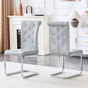 English Elm Set of 2 Glam Faux Alligator Pvc Dining Chairs with Crystal Buckle Bow Legs Gray W3875P371039