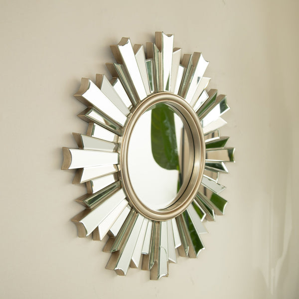 English Elm 26'' HenGis Mirror — Sunburst Silver Wall Mirror with PU Rays, Decorative Clear Center for Entryways and Living Rooms W2615P346492