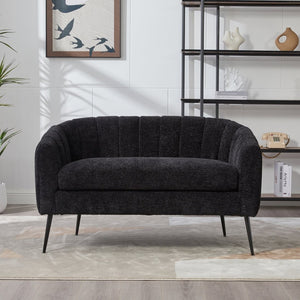 English Elm 50.2'' Channel Tufted Chenille Settee with Metal Legs Compact Glam Loveseat W3118P397106