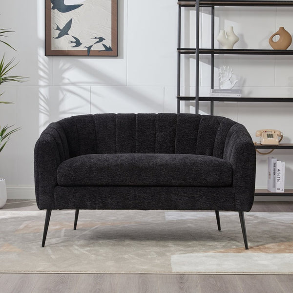 English Elm 50.2'' Channel Tufted Chenille Settee with Metal Legs Compact Glam Loveseat W3118P397106