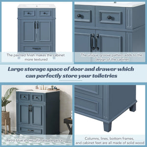 English Elm 24'' Retro Bathroom Vanity Solid Rubberwood Frame Ceramic Sink Soft Close Storage Blue N710P405405C