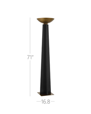 Currey & Company Calyx Torchiere Floor Lamp - Elegant Telescoping Design With Antique Brass Base & Led Light Source Black Wood ,Metal 8000-0167-currey-company