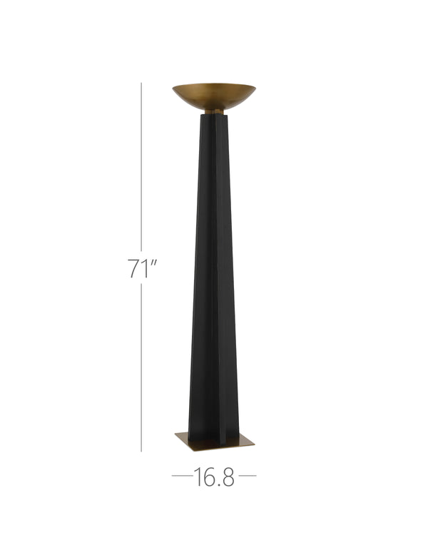 Currey & Company Calyx Torchiere Floor Lamp - Elegant Telescoping Design With Antique Brass Base & Led Light Source Black Wood ,Metal 8000-0167-currey-company