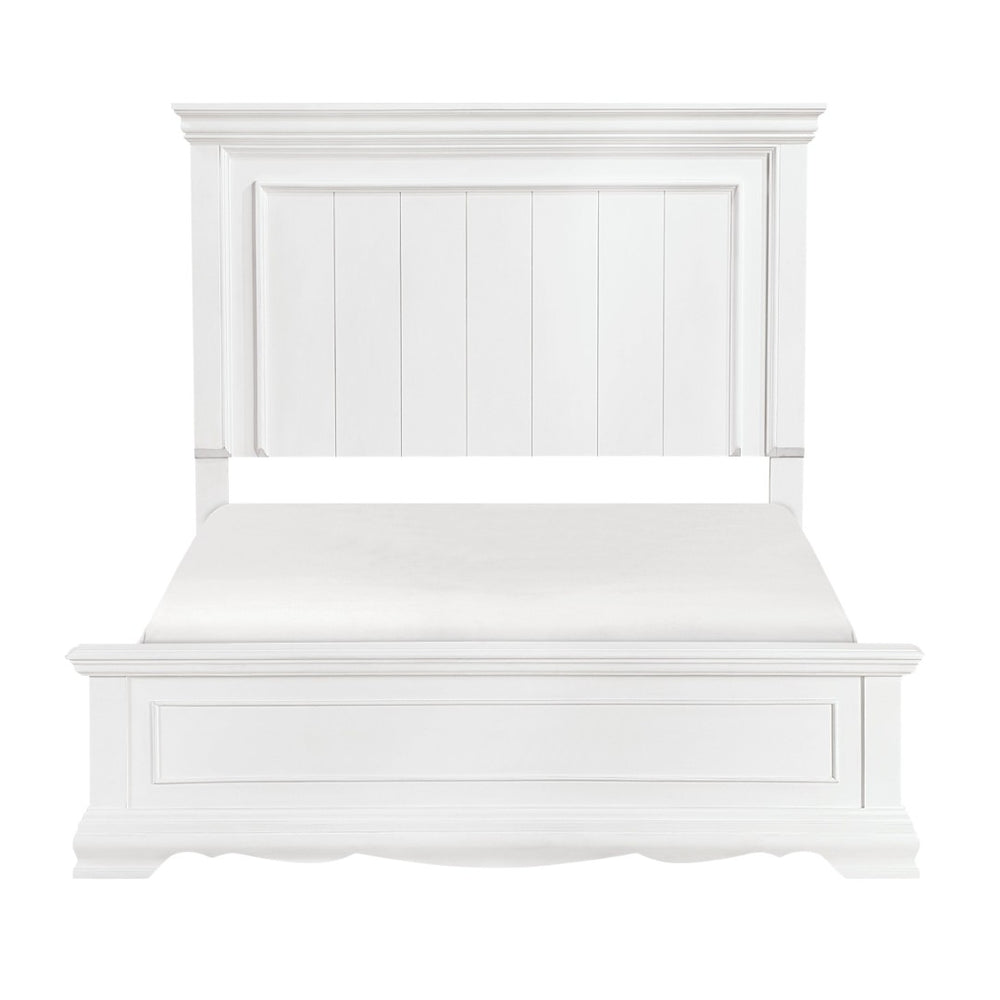 English Elm White Wood Queen Bed Frame with Tall Paneled Headboard for Traditional Bedroom B011S02480