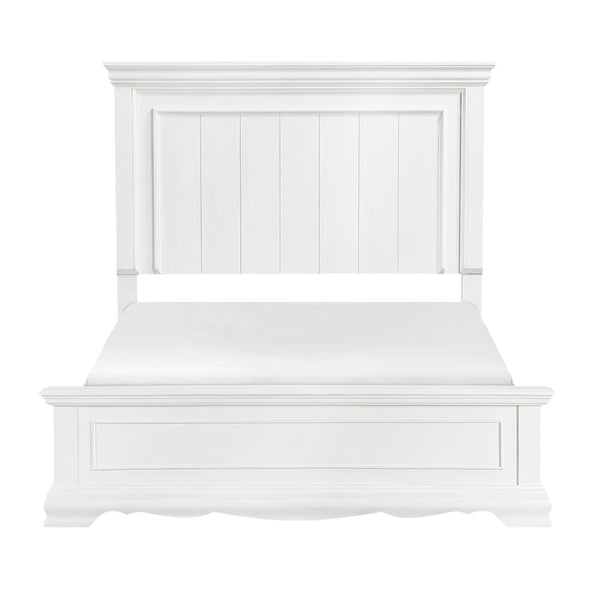 English Elm White Wood Queen Bed Frame with Tall Paneled Headboard for Traditional Bedroom B011S02480