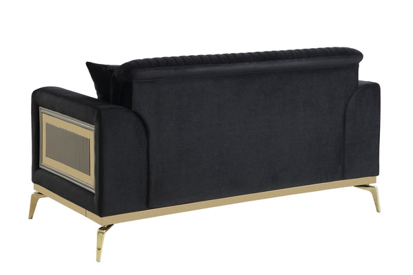 English Elm Antigua Glam Two Seat Loveseat with Gold Accent Arms and Plush Upholstered Cushions Black+Gold B009P417483