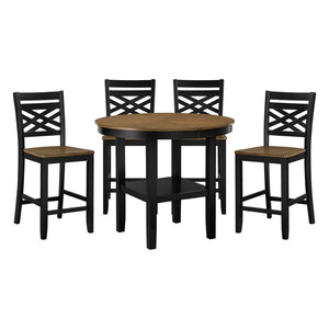 English Elm 5pc Round Counter Height Dining Set Acacia Wood Pedestal Table with Built-in Shelf B011P427921