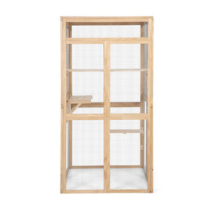 English Elm Wooden Pine Outdoor Cat Enclosure with Platforms Hammock and Uv Resistant Roof W2181P191345