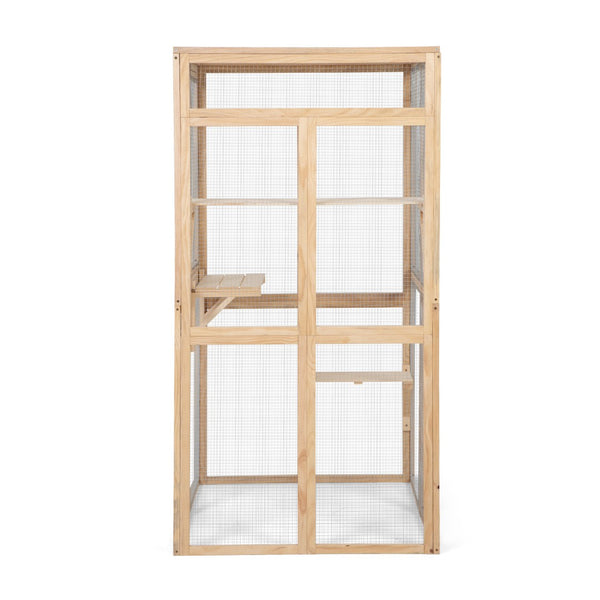 English Elm Wooden Pine Outdoor Cat Enclosure with Platforms Hammock and Uv Resistant Roof W2181P191345