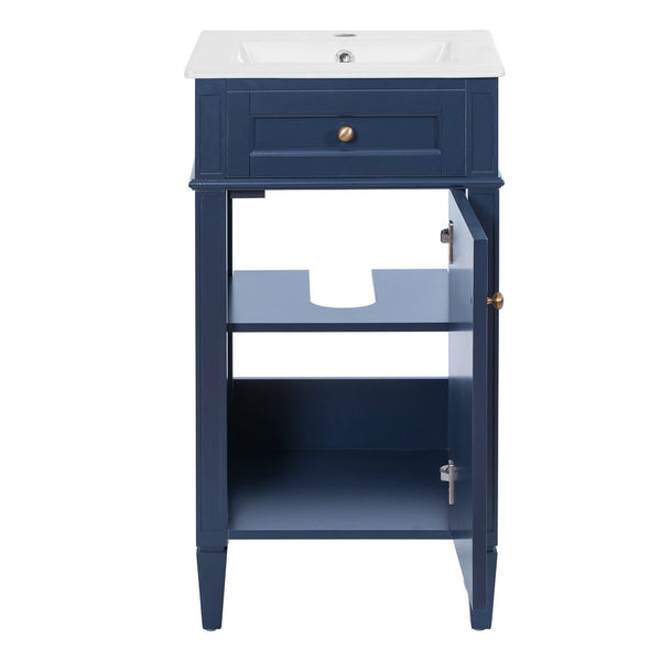 English Elm 18-inch French Style Freestanding Bathroom Vanity with Ceramic Sink Soft Close Storage Blue N710P411340C