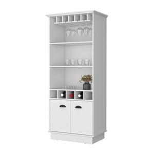 English Elm Fm Furniture Sophia White Bar Cabinet with Stemware Rack and Five Bottle Slots B128S00067
