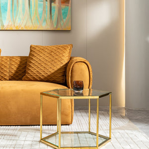 English Elm Living Modern Gold-Accented Small Coffee Table With Polygonal Design - Stylish Side Table For Any Space W2723P262933