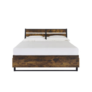 English Elm Juvanth Rustic Oak & Black Panel King Bed with Metal Slat Mesh Support — Industrial Rustic Centerpiece Oak 81.5 L x 30.12 W x 5.51 H B2726S00111