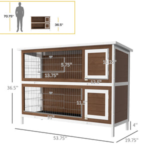 English Elm Pawhut Two Story Wooden Rabbit Hutch Outdoor Indoor Pet House with Lockable Doors W2225P229576