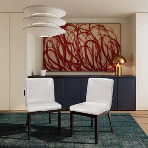 English Elm Modern Ergonomic PU Leather Dining Chair Set of 2 with High-Density Foam, Lumbar Support, Sleek Wood Frame and Compact Profile for Dining or Home Office Comfort White+Black N842P299016B