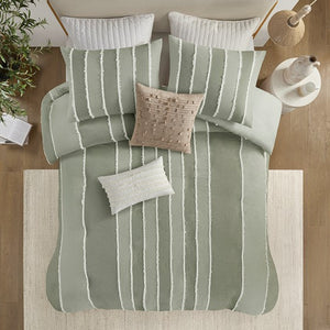 English Elm Full/Queen Boho Striped Cotton Duvet Cover Set with Green Clip Jacquard Trim, OEKO-TEX, Machine Washable B035P217804