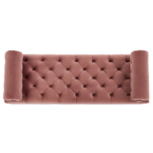 English Elm Modern Tufted Velvet Bench with Gourd Legs and Pillows for Bedroom Entryway Pink N761P335807H